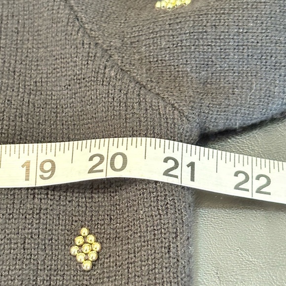 Talbots Merino Wool Black Button Cardigan with Gold Beaded Embellishments size L - Picture 3 of 13
